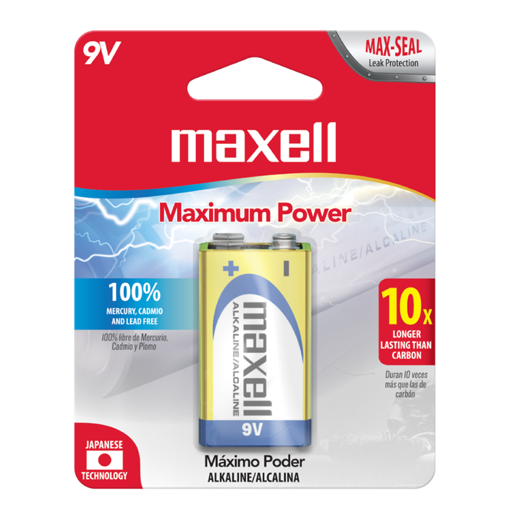 Pila Batería Alcalina de 9V Maxell